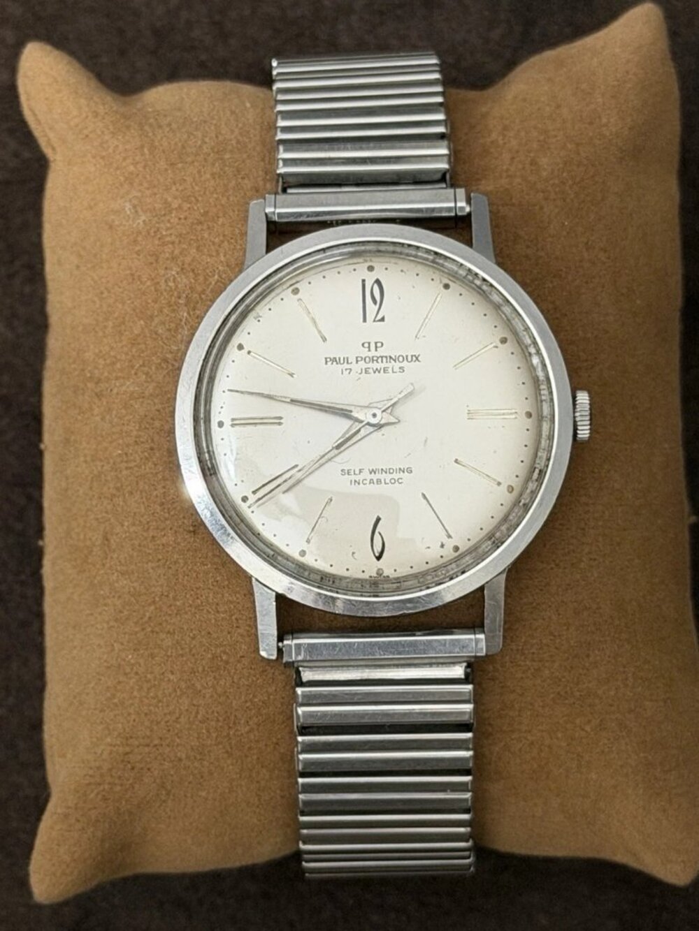 Paul Portinoux Men's Vintage Automatic 17J 35mm Silver Dial Bracelet Watch